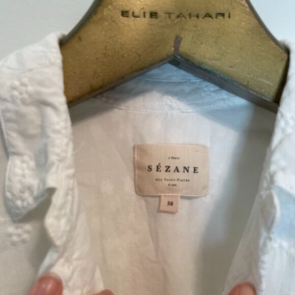 SEZANE Adele Floral Embroidered Eyelet Button Down Midi Shirt Dress \\ 38 (6) - Picture 6 of 9